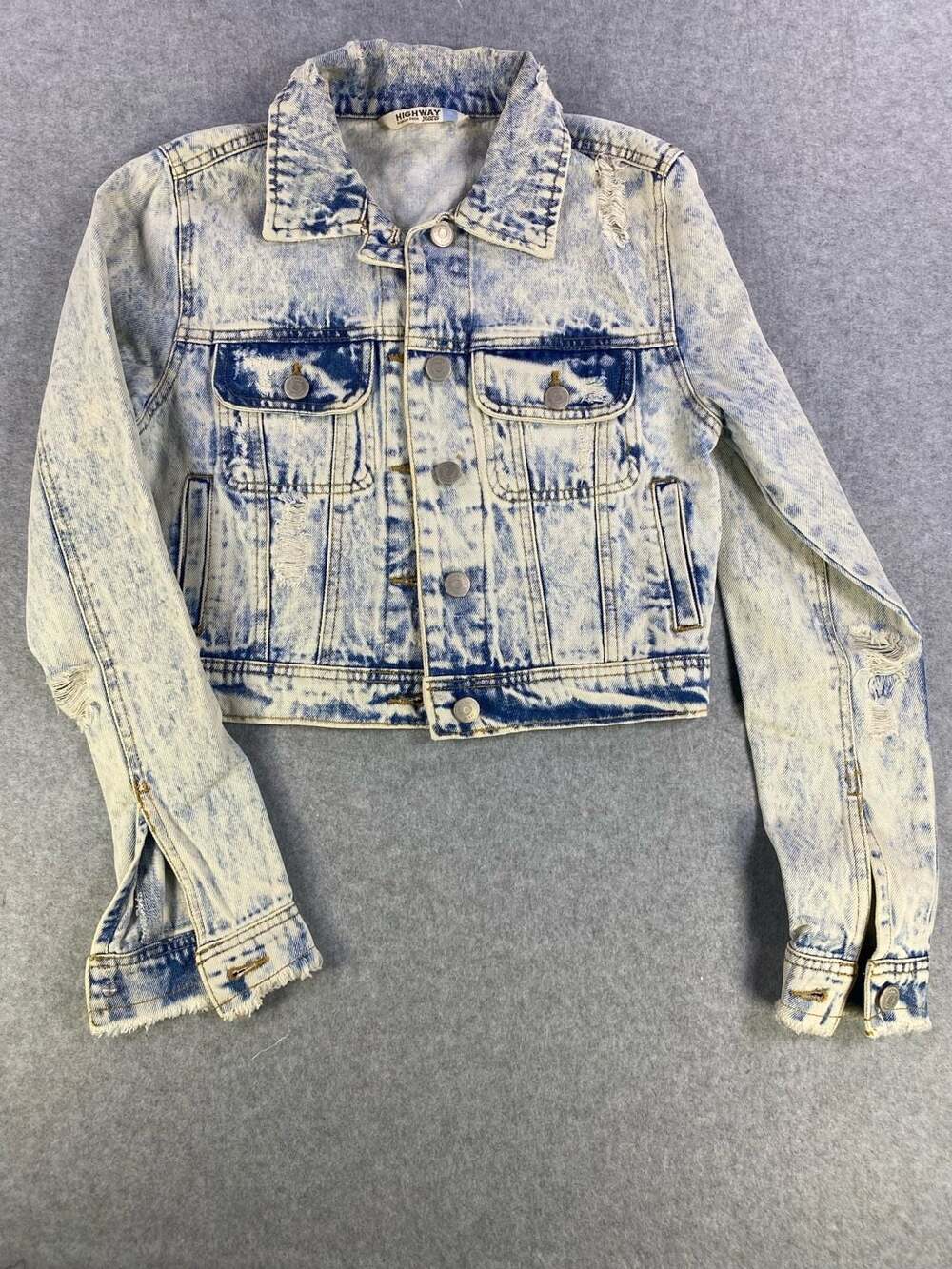 Highway Jeans Premium Denim Acid Wash Distressed Crop Jacket